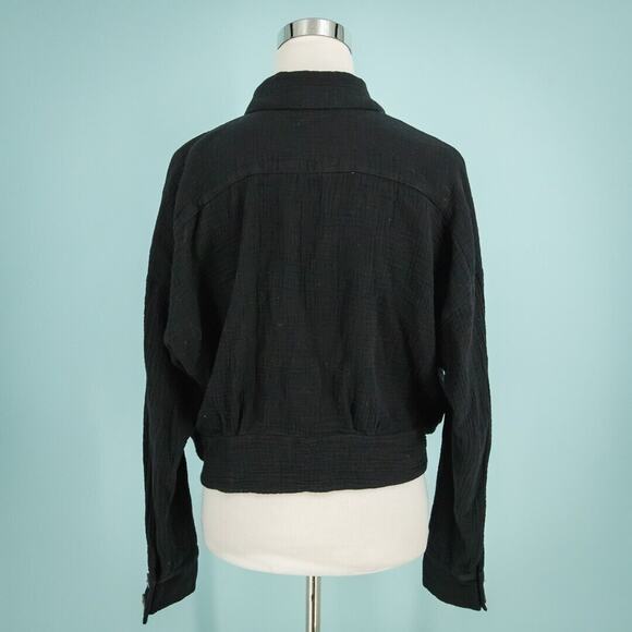 Free People Size Medium M Black Sunstreaks Tie Front Collared Button Gauze Top - Picture 3 of 7